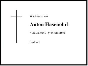 Traueranzeige von Anton Hasenöhrl von Region Berchtesgadener Land