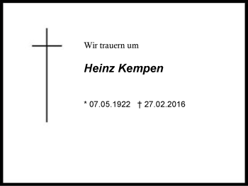 Traueranzeige von Heinz Kempen von Region Chiemgau