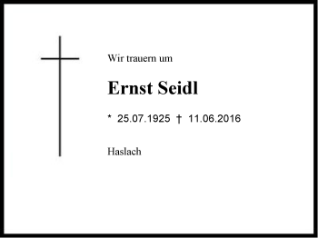 Traueranzeige von Ernst Seidl von Region Chiemgau