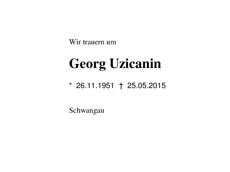  Traueranzeige für Georg Uzicanin vom 10.06.2015 aus Region Chiemgau