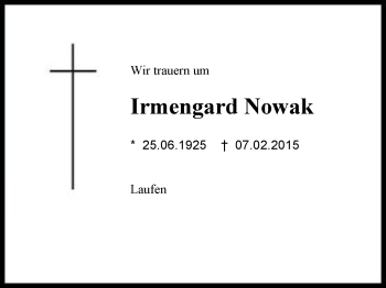 Traueranzeige von Irmengard Nowak von Region Berchtesgadener Land