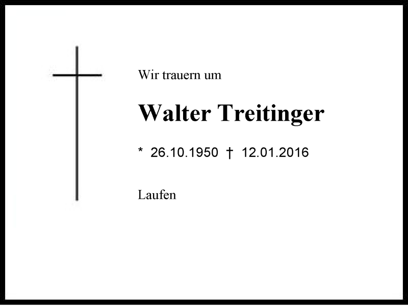  Traueranzeige für Walter Treitinger vom 14.01.2016 aus Region Berchtesgadener Land