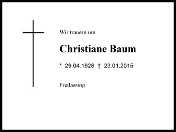 Traueranzeige von Christiane Baum von Region Berchtesgadener Land