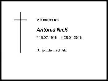Traueranzeige von Antonia Nieß von Region Berchtesgadener Land