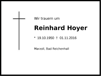 Traueranzeige von Reinhard Hoyer von Region Berchtesgadener Land