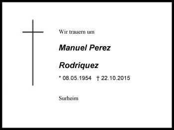 Traueranzeige von Manuel Perez Rodriquez von Region Berchtesgadener Land