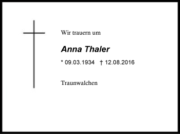 Traueranzeige von Anna Thaler von Region Chiemgau