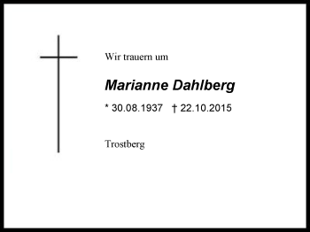 Traueranzeige von Marianne Dahlberg von Region Berchtesgadener Land