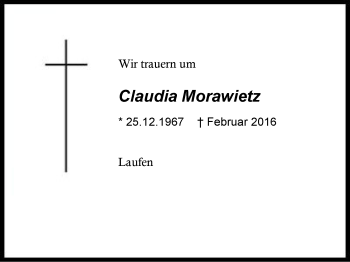 Traueranzeige von Claudia Morawietz von Region Berchtesgadener Land