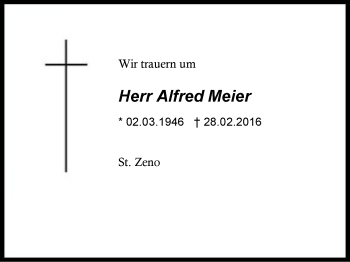 Traueranzeige von Alfred Meier von Region Berchtesgadener Land