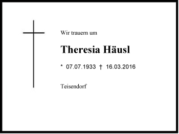 Traueranzeige von Theresia Häusl von Region Berchtesgadener Land