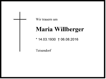 Traueranzeige von Maria Willberger von Region Berchtesgadener Land