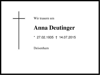 Traueranzeige von Anna Deutinger  von Region Chiemgau