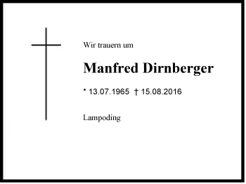 Traueranzeige von Manfred Dirnberger von Region Chiemgau