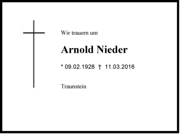 Traueranzeige von Arnold Nieder von Region Chiemgau
