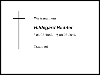 Traueranzeige von Hildegard Richter von Region Berchtesgadener Land