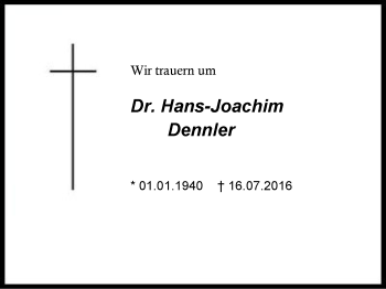 Traueranzeige von Hans-Joachim Dennler von Region Chiemgau