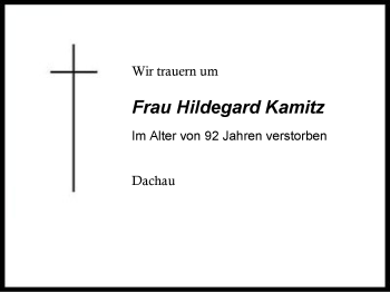 Traueranzeige von Hildegard Kamitz von Region Berchtesgadener Land