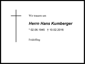 Traueranzeige von Hans Kumberger von Region Berchtesgadener Land