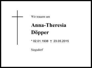 Traueranzeige von Anna Theresia  Döpper  von Region Chiemgau