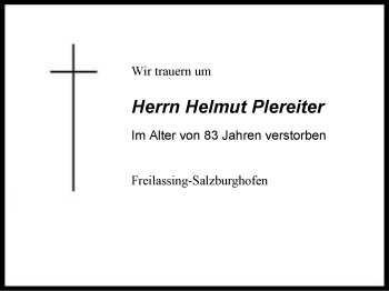 Traueranzeige von Helmut Plereiter von Region Berchtesgadener Land