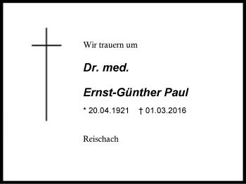 Traueranzeige von Ernst-Günther Paul von Region Berchtesgadener Land