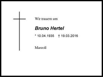 Traueranzeige von Bruno Hertel von Region Berchtesgadener Land