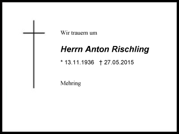 Traueranzeige von Anton  Rischling von Region Berchtesgadener Land