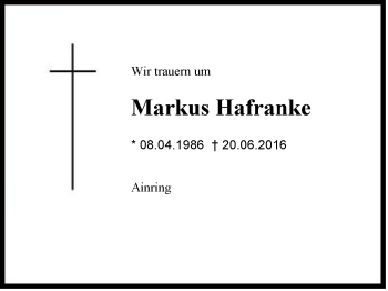 Traueranzeige von Markus Hafranke von Region Berchtesgadener Land