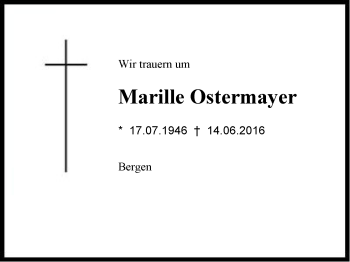 Traueranzeige von Marille Ostermayer von Region Chiemgau