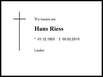 Traueranzeige von Hans Riess von Region Chiemgau