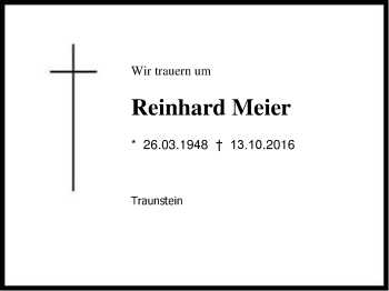 Traueranzeige von Reinhard Meier von Region Chiemgau