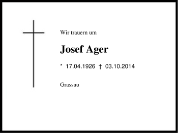 Traueranzeige von Josef Ager von Region Chiemgau