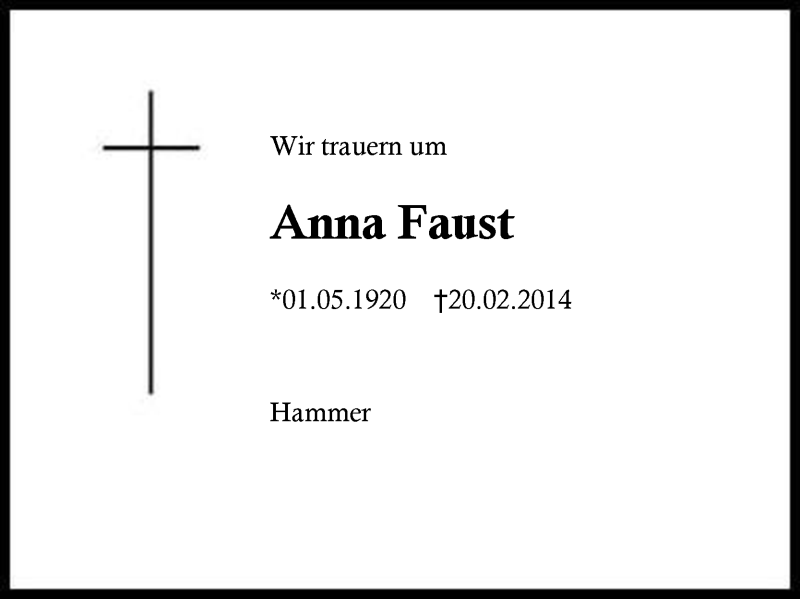  Traueranzeige für Anna Faust vom 27.02.2014 aus Region Berchtesgaden
