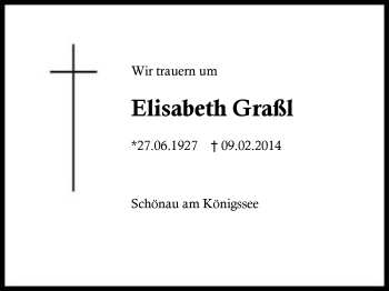 Traueranzeige von Elisabeth Graßl von Region Berchtesgaden