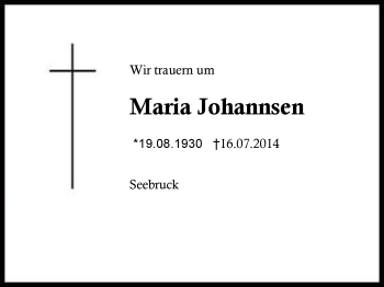 Traueranzeige von Maria Johannsen von Region Chiemgau