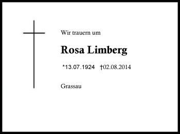 Traueranzeige von Rosa Limberg von Region Chiemgau
