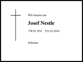 Traueranzeige von Josef Nestle von Region Berchtesgadener Land