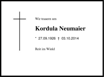 Traueranzeige von Kordula Neumaier von Region Chiemgau