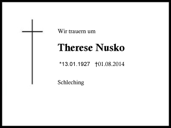 Traueranzeige von Therese Nusko von Region Chiemgau