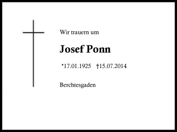 Traueranzeige von Josef Ponn von Region Berchtesgadener Land