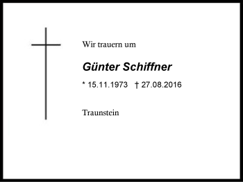Traueranzeige von Günter Schiffner von Region Chiemgau