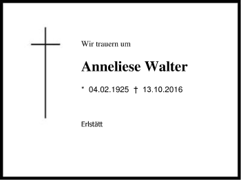 Traueranzeige von Anneliese Walter von Region Chiemgau