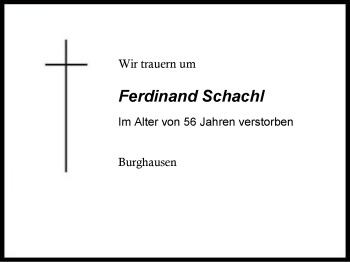 Traueranzeige von Ferdinand Schachl von Region Berchtesgadener Land