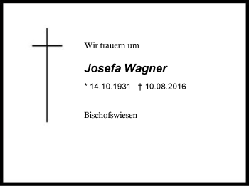 Traueranzeige von Josefa Wagner von Region Chiemgau