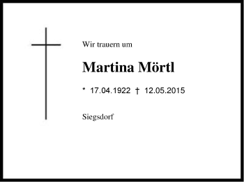 Traueranzeige von Martina  Mörtl von Region Chiemgau