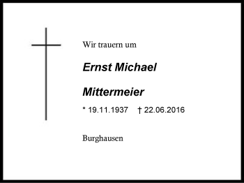 Traueranzeige von Ernst Michael  Mittermeier von Region Berchtesgadener Land