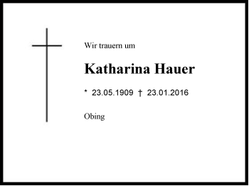 Traueranzeige von Katharina Hauer von Region Chiemgau