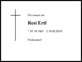 Traueranzeige von Resi Ertl von Region Chiemgau