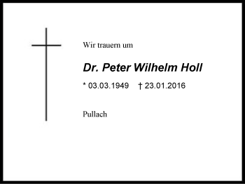 Traueranzeige von Peter Wilhelm Holl von Region Berchtesgadener Land